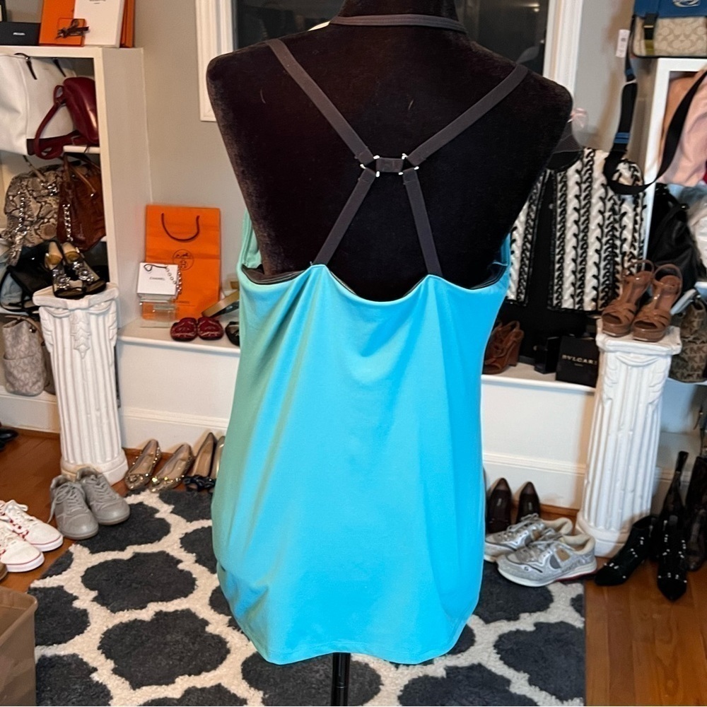 Demi Lovato By Fabletics Womens High Neck Mesh Work Out Top Strappy Back Teal - Picture 4 of 6